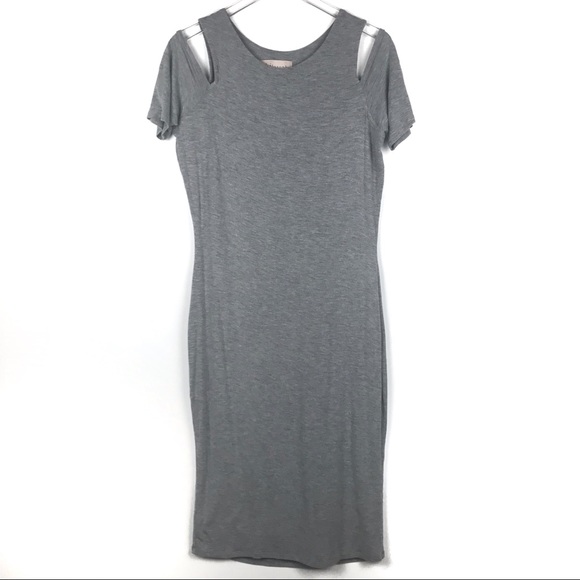 Philosophy Gray Cold Shoulder Stretch Midi Dress Size L - Picture 1 of 8